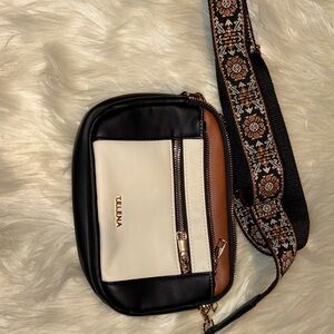 Telena Black, Cream, and Brown Crossbody Bag